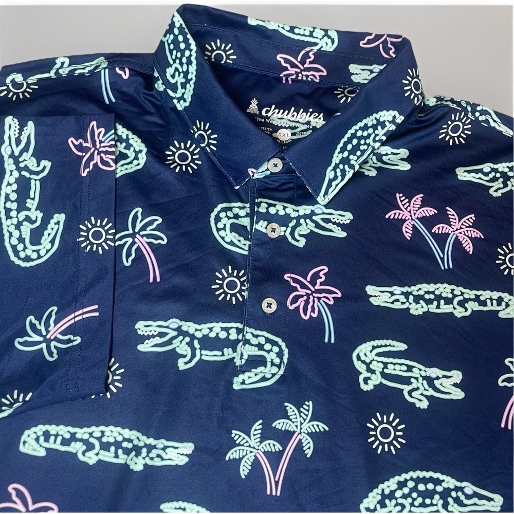 Chubbies The Weekend Has Arrived Mens Stretch Dark Blue Neon Polo Shirt XXL